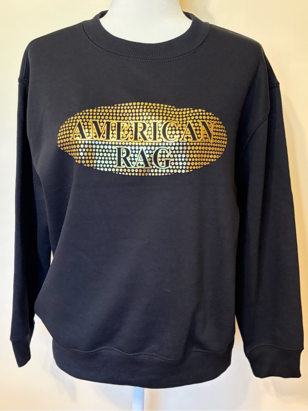 American Rag Black Crewneck Sweatshirt with Gold Logo